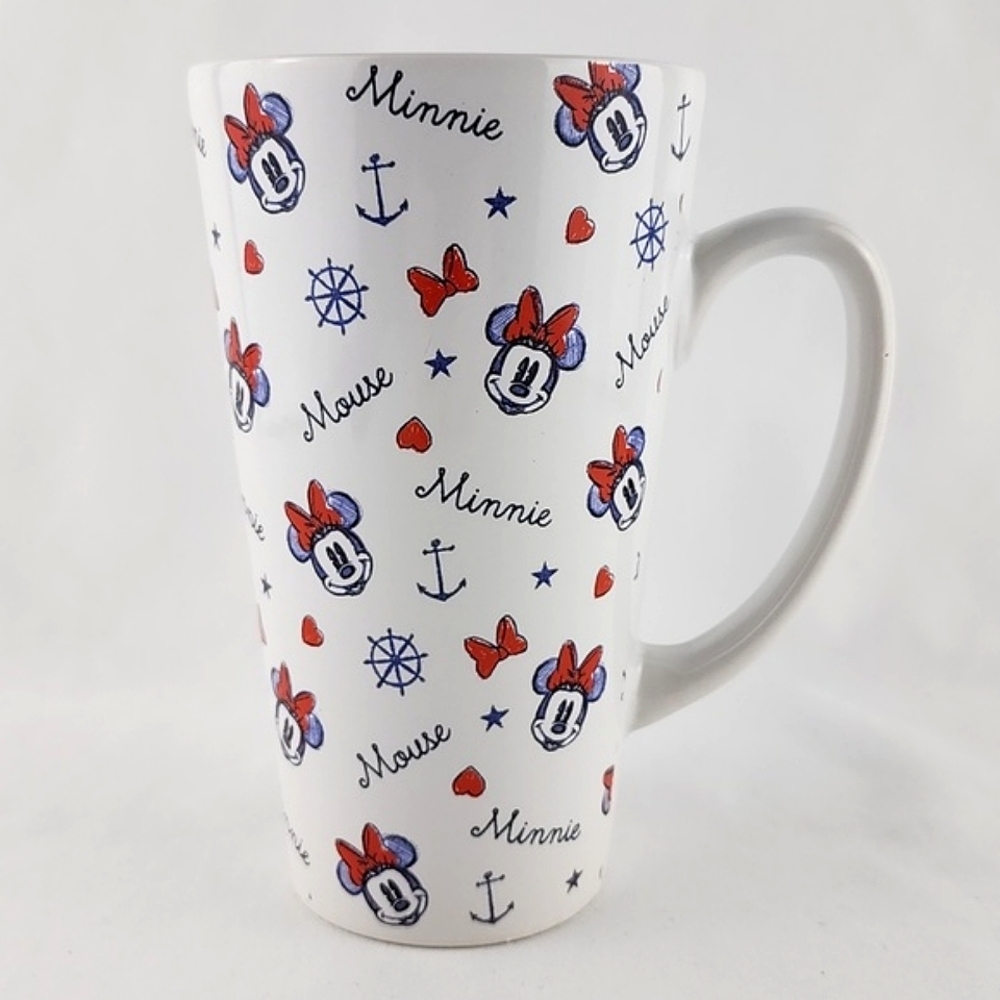 Disney Minnie Mouse Anchors Away Nautical Tall Travel White Ceramic Mug Handle
